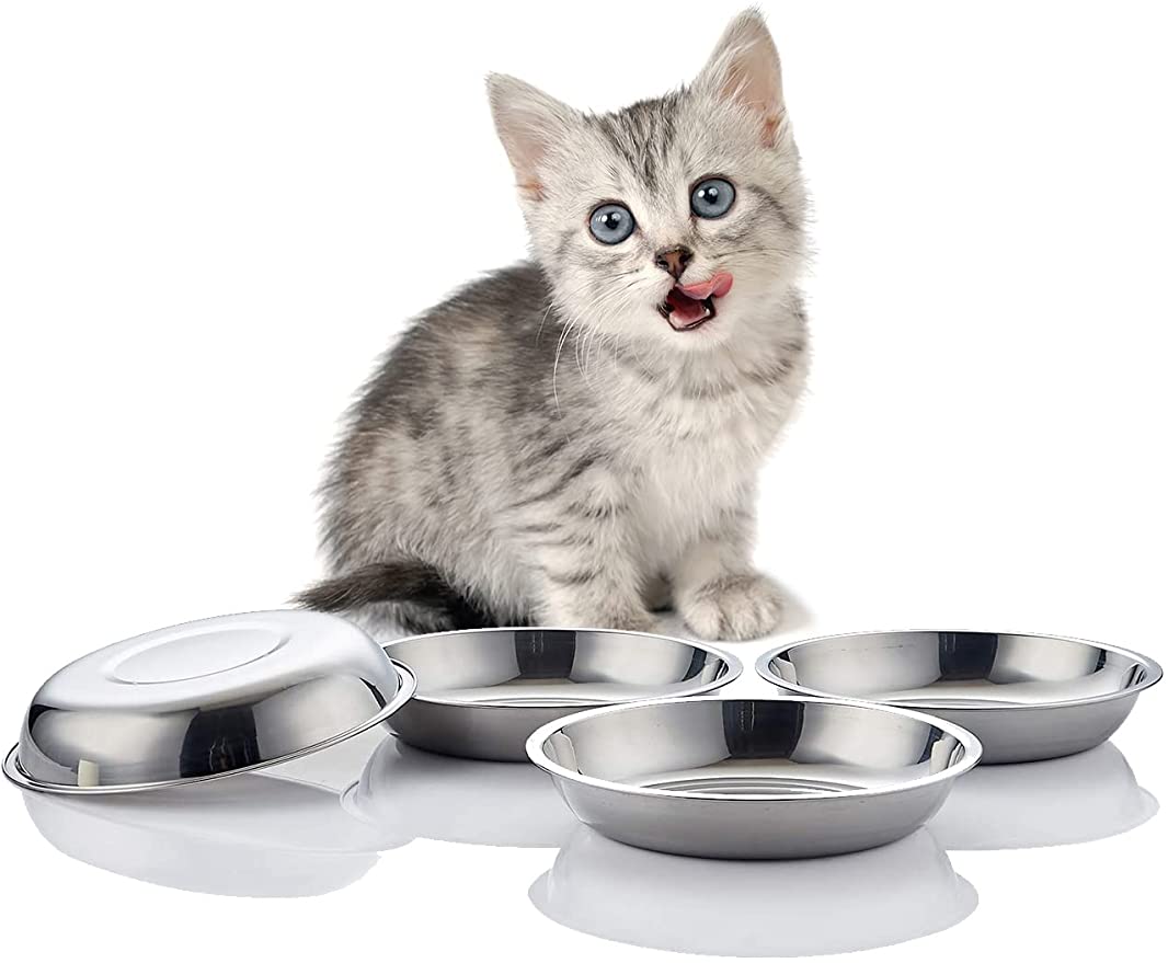 VENTION Stainless Steel Whisker Relief Cat Food Bowl, Shallow Metal Cat Bowls Set, 10 - 56 Oz Replacement Pet Cat Feeding Dishes for Raised/Elevated Stands, Work for Dog Plate, Dishwasher Safe
