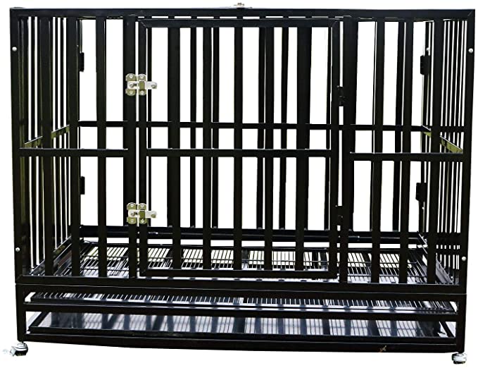 Walcut Heavy Duty Square Tube Large Dog Cage Crate Kennel Pet Playpen with Wheels and Tray
