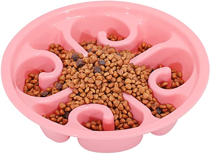 WHIPPY Medium Slow Feeder Bowl Insert for 7.5 to 8 Inch Opening Elevated Feeder No Slip Maze Raised Dog Bowl Dish Slow Eating Puzzle Dog Food Water Bowl Interactive Bloat Stop Dog Bowl, Pink