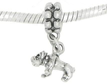 Witchy Charms and Pendants - - SILVER THREE DIMENSIONAL BULLDOG WITH STUDDED DOG COLLAR BEAD CHARM Perfecto para collares