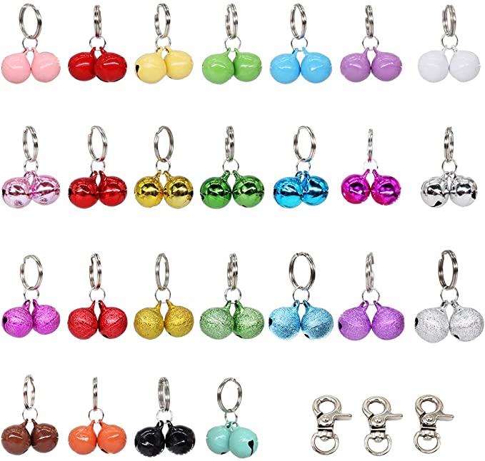 WONDERPUP 50 Pack Dog & Cat Collar Bells Charm Multiple Colors Loud Strong Training Cat Accessories for Pet Necklace Pendants