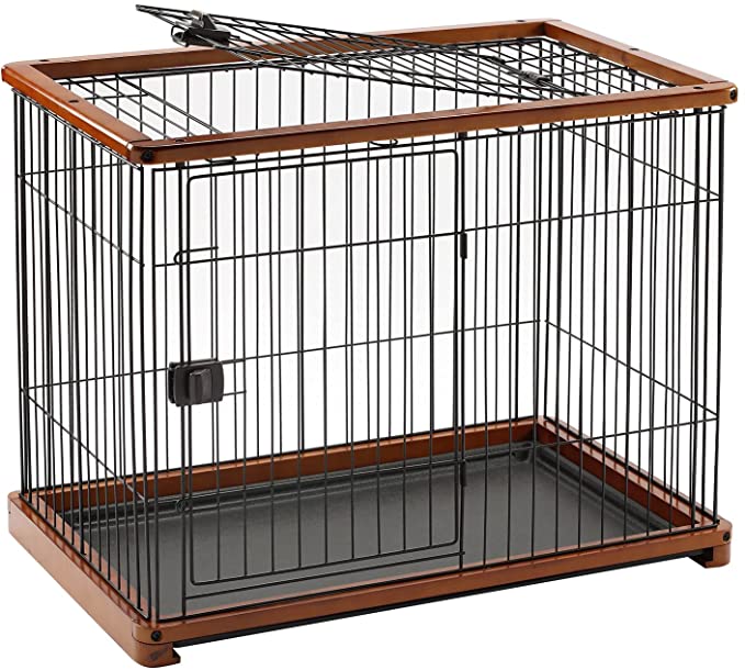 Wooden Pet Crate Open Top Dog Cage Crate Kennel with Tray and Prevent Escape Locks for Medium and Small Dogs, Pet Playpen Indoor Outdoor-Wood (Brown)