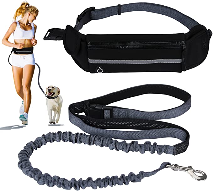 Xuanyu Hands Free Dog Leash, Retractable Dog Leash with Adjustable Waist Belt, Reflective Shock Absorbing Bungee Running Waist Leash for Running, Walking, Jogging Training and Hiking