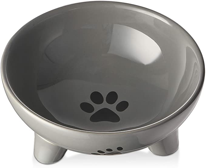 Y YHY Elevated Cat Bowl, Raised Cat Food Bowl 27 Ounces,Pet Bowl for Adult Cat and Medium Dog, Ceramic Cat Food Bowl, Anti Vomiting, Protect Spine, Stress Free, Microwavable and Dishwasher Safe, Grey