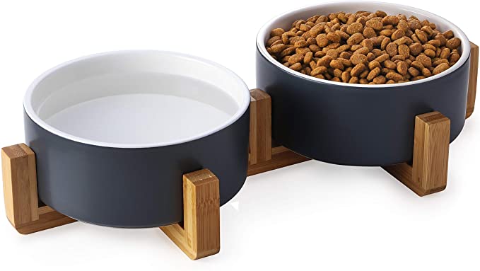 Y YHY Elevated Dog Bowls Stand, Raised Dog Food Bowls, Ceramic Dog Bowls for Small/Medium /Large Dogs or Cat, 24oz Dog Food and Water Bowl Set, Non Slip, Grey