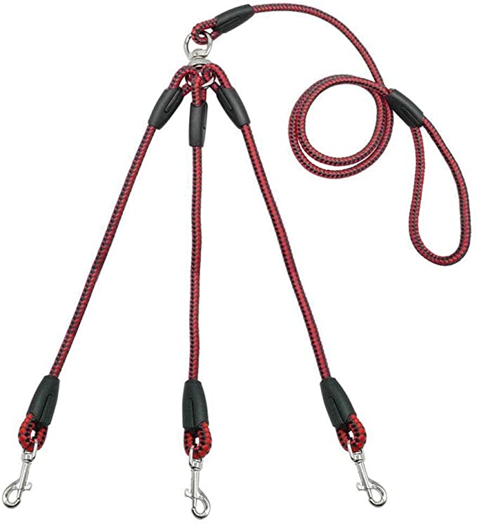 Yliping Adjustable Nylon 3 Way No-Tangle Triple Couple Pet Dog Leash Lead with Padded Soft Handle 140cm