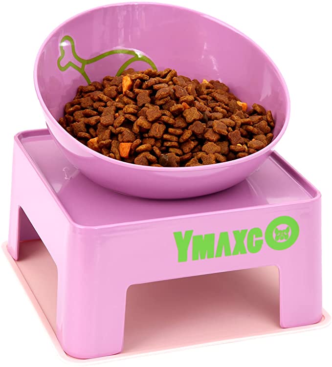 YMAXGO Tilted Dog Bowl Set for French Bulldog & Cats with Non-Slip Mat More Than 2 Cups