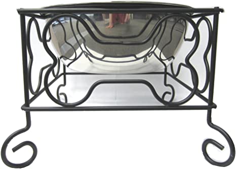 YML 7-Inch Wrought Iron Stand with Single Stainless Steel Bowl - Size: Medium (6.75" H x 8.25" W x 8.25" D)