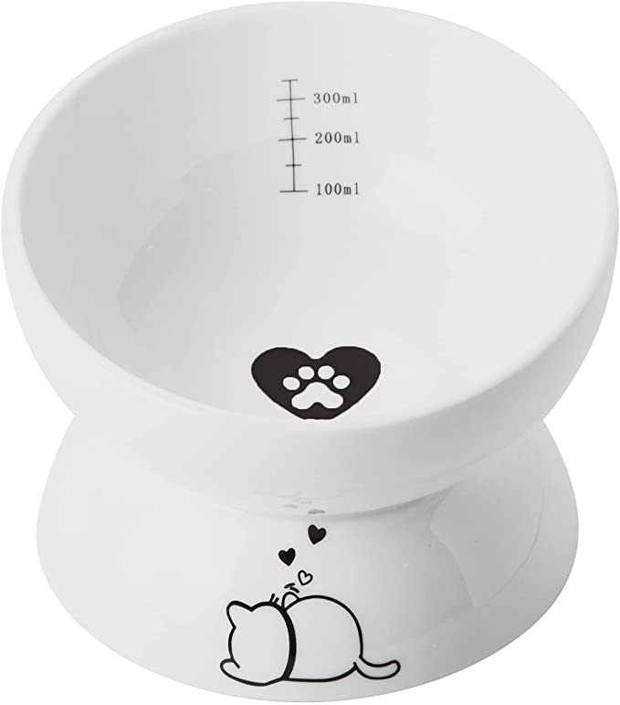 YouPeng Tilted Raised Cat Food Bowl, Elevated Cat Food Bowl and Water Bowl, for Title Angle Protect Cat's Spine, Anti Vomiting Cat Dish, Backflow Prevention, 15oz