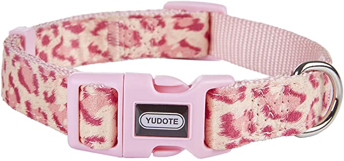 YUDOTE Soft Dog Collar, Adjustable Nylon Puppy Collars for Small Medium Large Dogs and, Animal Leopard Pattern