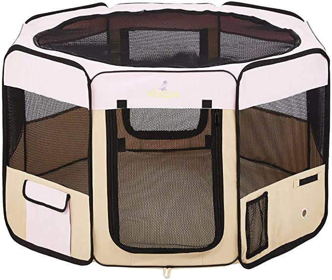 Zampa Portable Foldable Pet playpen Exercise Pen Kennel + Carrying Case for Larges Dogs Small Puppies/Cats | Indoor/Outdoor Use | Water Resistant